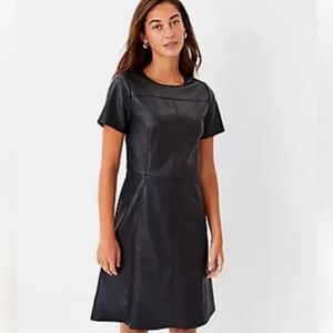 Ann Taylor Black Faux Leather Sheath Mini Dress Crew Neck